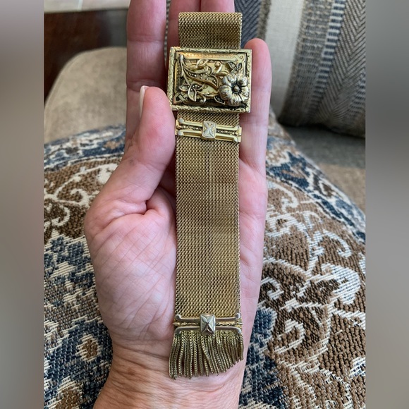 ✨WHITING & DAVIS Vintage Antique Floral Mesh Slide Gold Filled Bracelet - Picture 8 of 15
